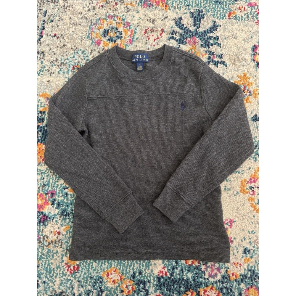 POLO Ralph Lauren Boy's Gray‎ Thermal Waffle Knit Long Sleeve Shirt Size 6